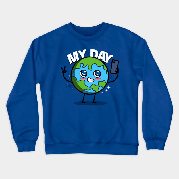 Cute Kawaii Planet Earth Meme For Earth Day Crewneck Sweatshirt by Originals By Boggs